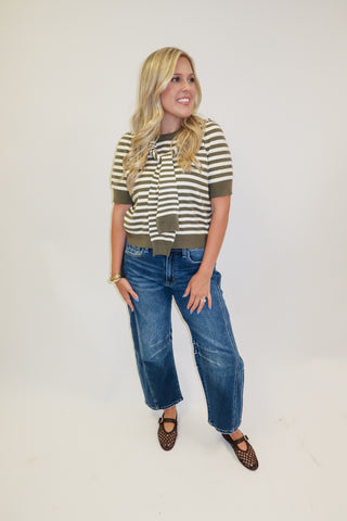 Wrapped in Style Olive Stripe Knit Top