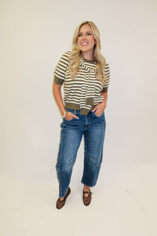 Wrapped in Style Olive Stripe Knit Top