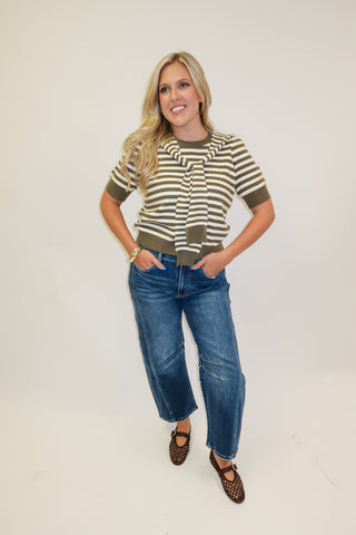 Wrapped in Style Olive Stripe Knit Top