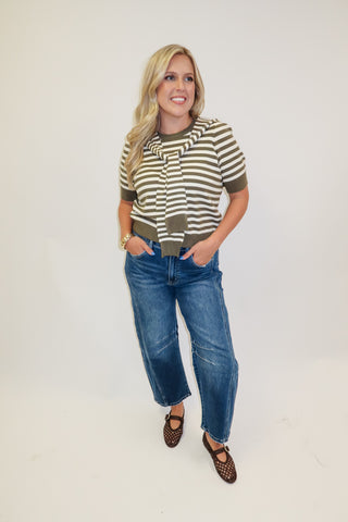 Wrapped in Style Olive Stripe Knit Top