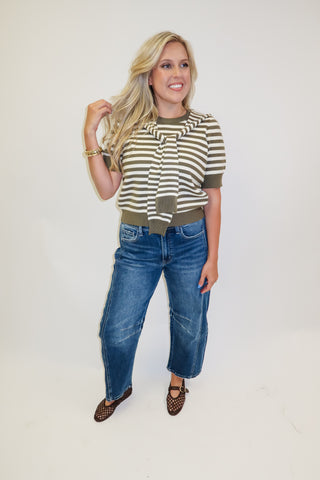 Wrapped in Style Olive Stripe Knit Top