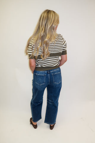Wrapped in Style Olive Stripe Knit Top