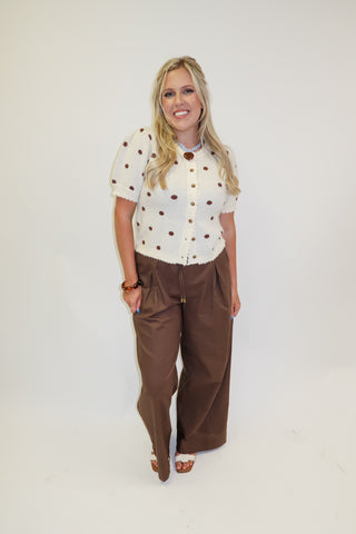 Home Stretch Brown Inverted Pleat Drawstring Pant