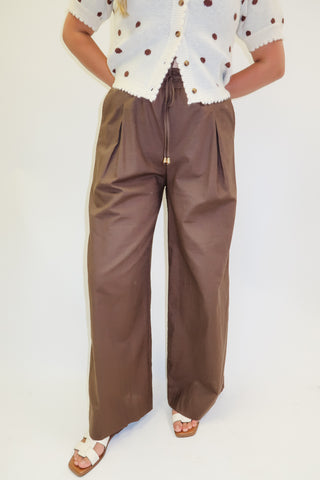 Home Stretch Brown Inverted Pleat Drawstring Pant