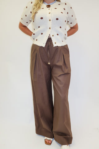 Home Stretch Brown Inverted Pleat Drawstring Pant