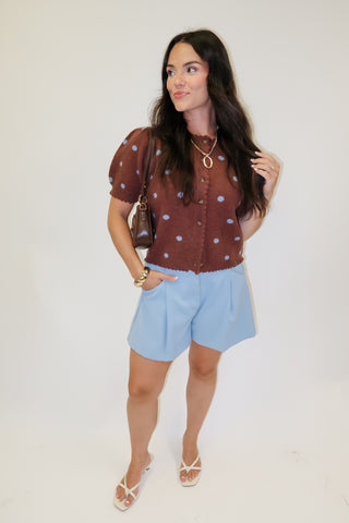 Spotted In Town Polka Dot Puff Sleeve Cardigan