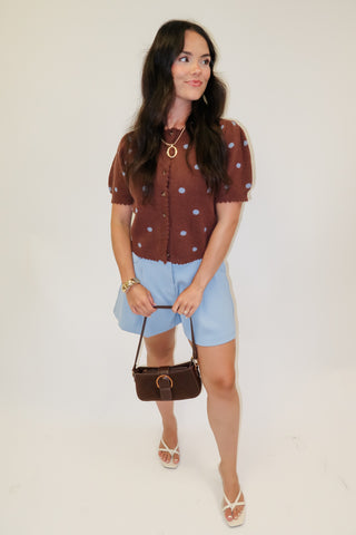 Spotted In Town Polka Dot Puff Sleeve Cardigan