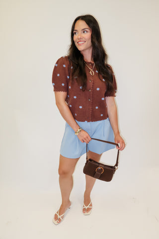 Spotted In Town Polka Dot Puff Sleeve Cardigan