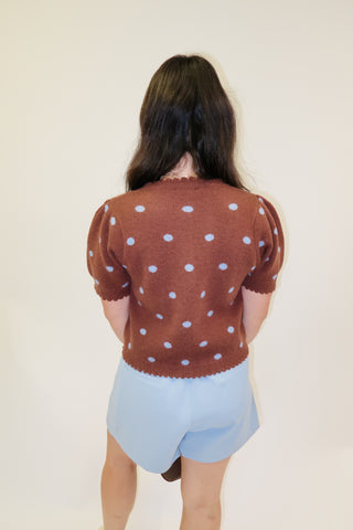 Spotted In Town Polka Dot Puff Sleeve Cardigan