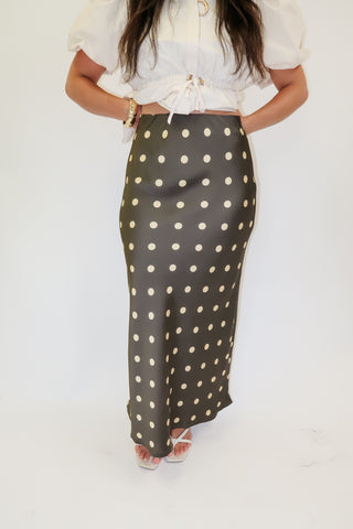 Midnight Muse Satin Polka Dot Skirt