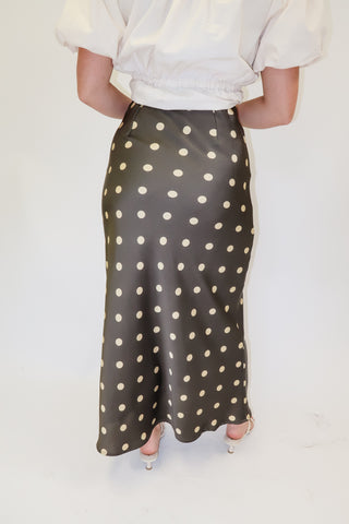 Midnight Muse Satin Polka Dot Skirt