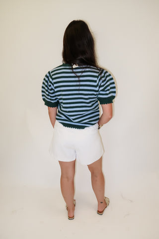 Right on Cue Two-Tone Stripe Puff Sleeve Cardigan