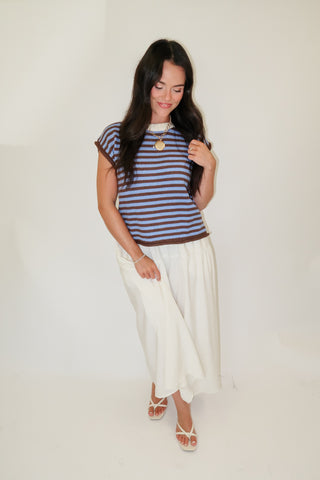 Blue And Brown Striped Sweater Top