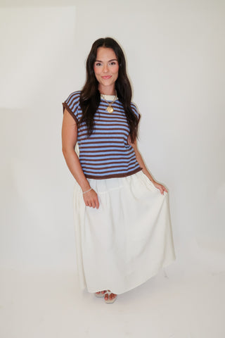 Blue And Brown Striped Sweater Top
