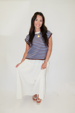 Blue And Brown Striped Sweater Top