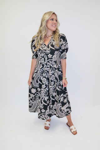Midnight Garden Printed Inverted Pleat Midi Dress