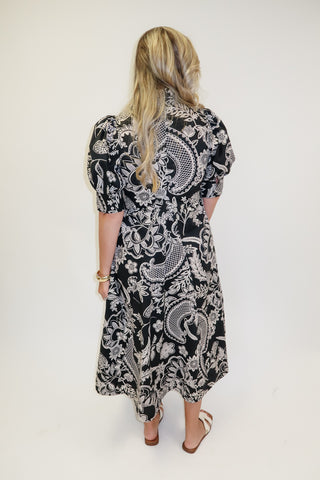Midnight Garden Printed Inverted Pleat Midi Dress