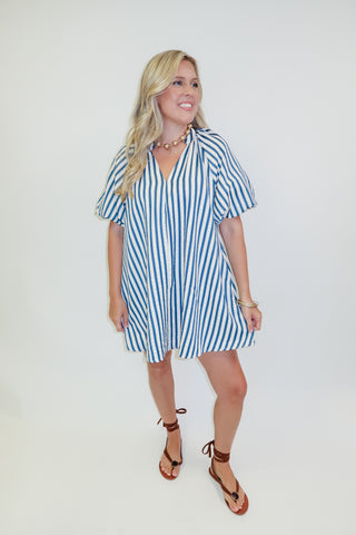 Easy Breeze Stripe Puff Sleeve Swing Dress