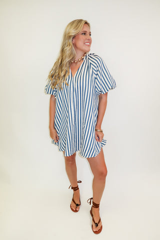 Easy Breeze Stripe Puff Sleeve Swing Dress