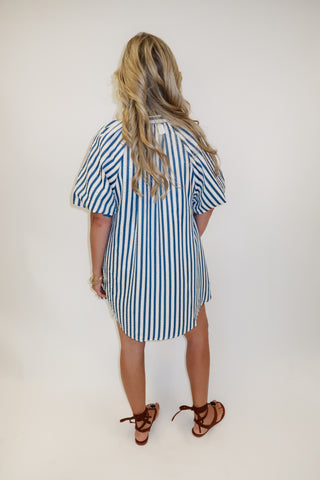 Easy Breeze Stripe Puff Sleeve Swing Dress