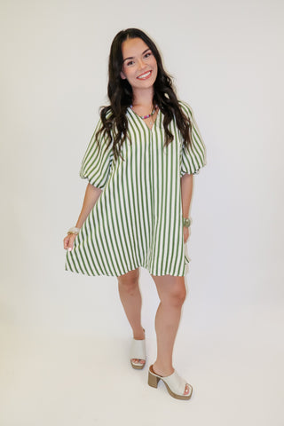 Easy Breeze Stripe Puff Sleeve Swing Dress