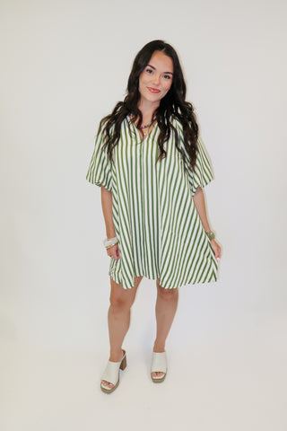 Easy Breeze Stripe Puff Sleeve Swing Dress