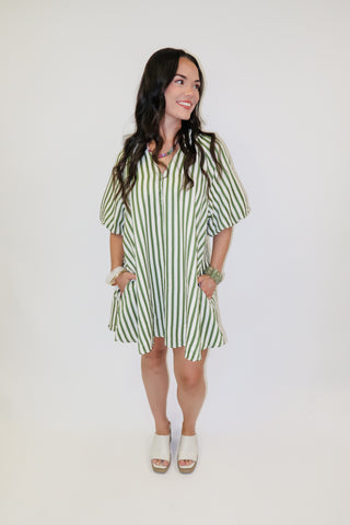 Easy Breeze Stripe Puff Sleeve Swing Dress