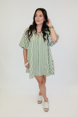 Easy Breeze Stripe Puff Sleeve Swing Dress