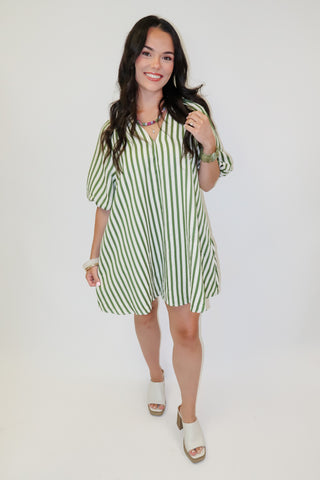 Easy Breeze Stripe Puff Sleeve Swing Dress