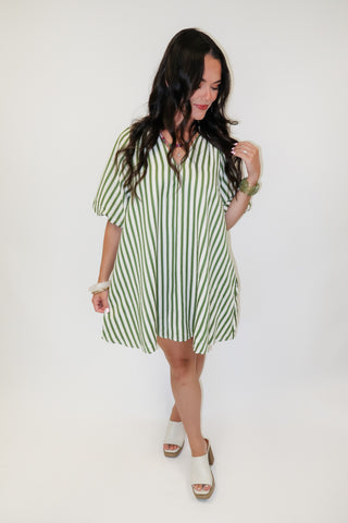 Easy Breeze Stripe Puff Sleeve Swing Dress