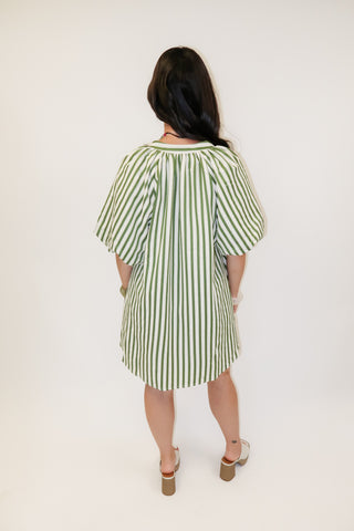 Easy Breeze Stripe Puff Sleeve Swing Dress