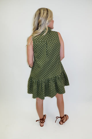 Bluebell Days Denim Dot Tie Neck Button Front Peplum Dress