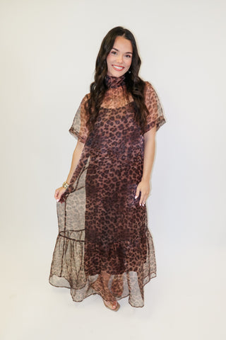Roam Free Brown Animal Print Midi Dress