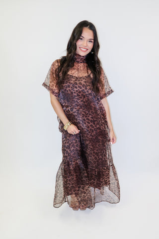Roam Free Brown Animal Print Midi Dress