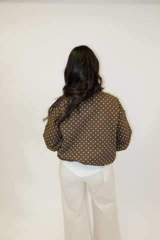 Weekend Wander Brown Polka Dot Zip Front Bomber Jacket