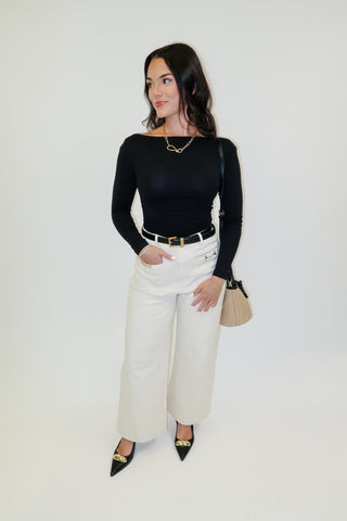 Second Nature Knit Drape Neck Long Sleeve Fitted Stretch Top