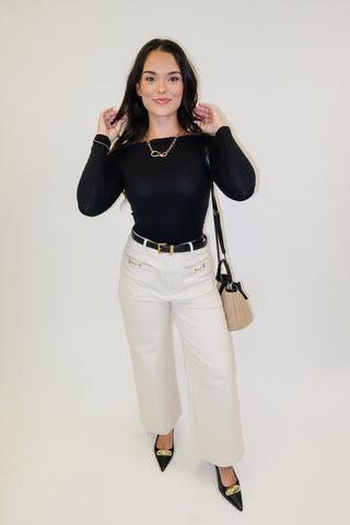 Second Nature Knit Drape Neck Long Sleeve Fitted Stretch Top