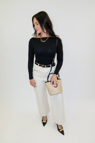 Second Nature Knit Drape Neck Long Sleeve Fitted Stretch Top