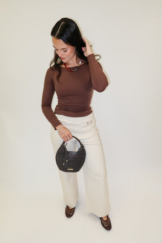 Found My Favorite Brown Knit Long Sleeve Boat Neck Tee