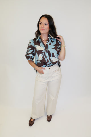 Bluebell Charm Floral Scallop Trim Top
