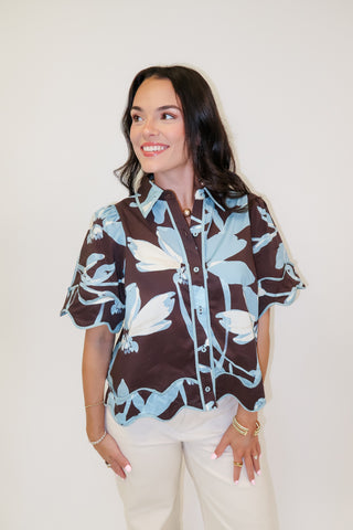 Bluebell Charm Floral Scallop Trim Top