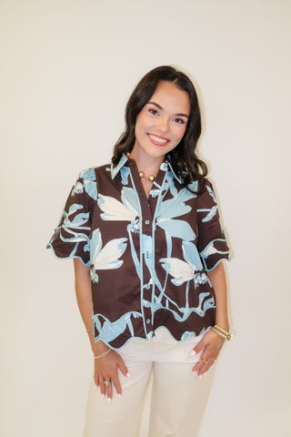 Bluebell Charm Floral Scallop Trim Top