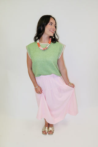 Golden Hour Sleeveless Contrast Trim Sweater Top