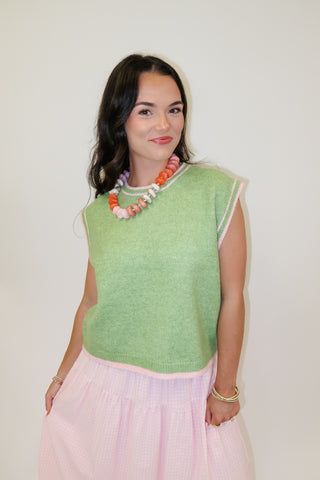 Golden Hour Sleeveless Contrast Trim Sweater Top
