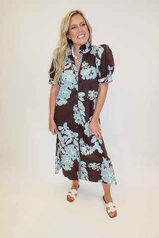 Blue Blossom Floral Shift Midi Dress