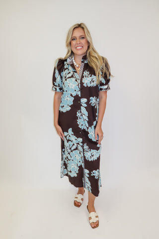 Blue Blossom Floral Shift Midi Dress