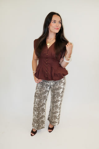 Golden Standard Sleeveless Button Front Waist Top