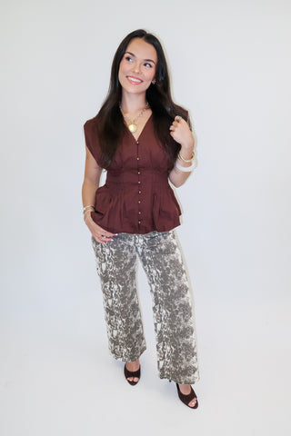 Golden Standard Sleeveless Button Front Waist Top