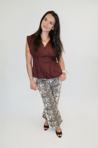 Golden Standard Sleeveless Button Front Waist Top