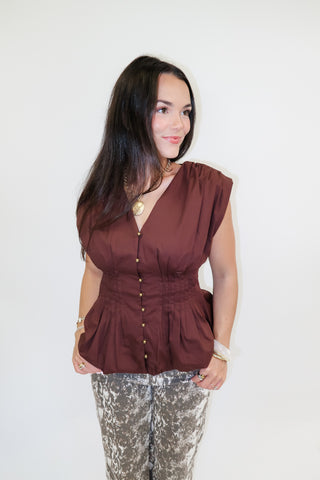 Golden Standard Sleeveless Button Front Waist Top